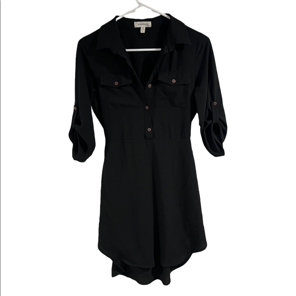 Monteau Black Button Front Dress Size S